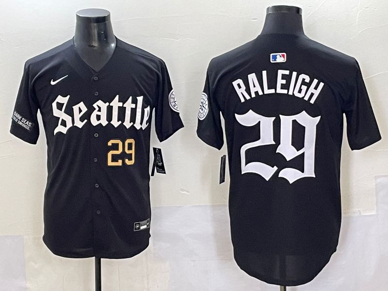 Men 2025 Seattle Mariners #29 Raleigh Black Five generations Joint Name Nike MLB Jersey style 6233->seattle mariners->MLB Jersey